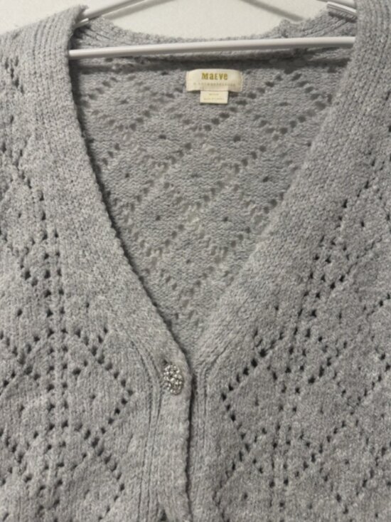 Maeve by Anthropologie Pointelle Knit Cardigan Gray Womens Med Jeweled Buttons - Picture 6 of 6